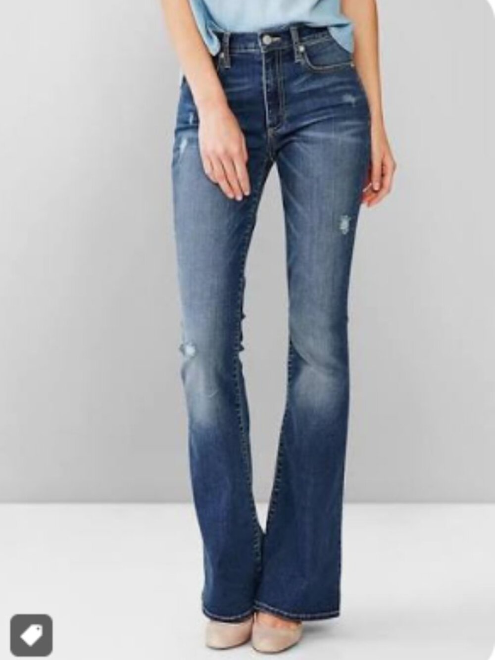 GAP 1969 Resolution Skinny Flare Jeans 30 Vintage Destructed High Rise